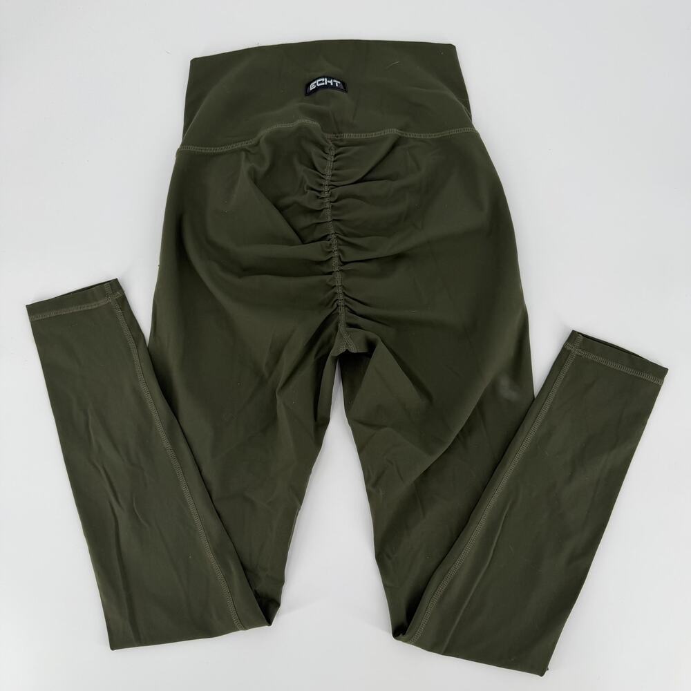Echt Olive Green High-Waisted Ruched Leggings - Size M